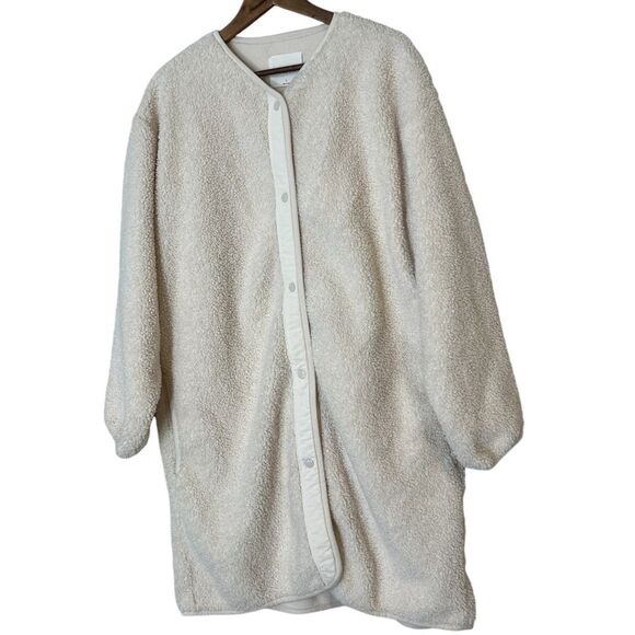 Wilfred Free Long Liner Shirt Jacket Womens Sz L Sherpa Teddy Coat Shacket - Picture 2 of 13